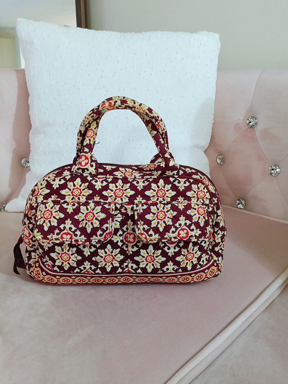Vera Wang Burgundy Floral Quilted Travel Carryall